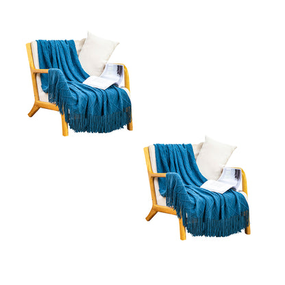 SOGA 2X Blue Diamond Pattern Knitted Throw Blanket Warm Cozy Woven Cover Couch Bed Sofa Home Decor with Tassels • LUZ-Blanket904X2