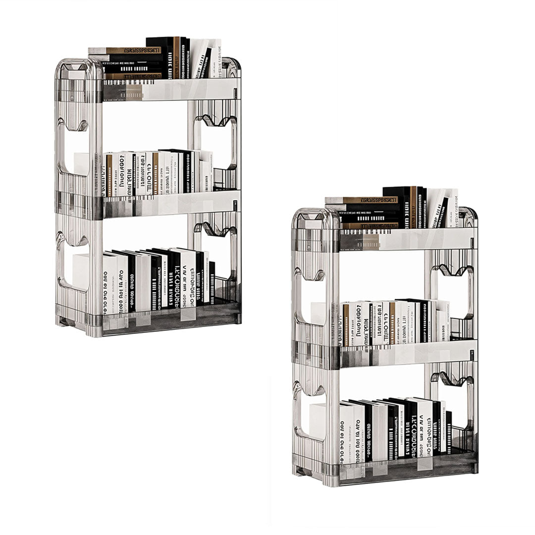 SOGA 2X 38x24cm Clear 3 Tier Bookshelf & Cosmetic Storage Organizer Trolley Rack • LUZ-BookSheClear3X2