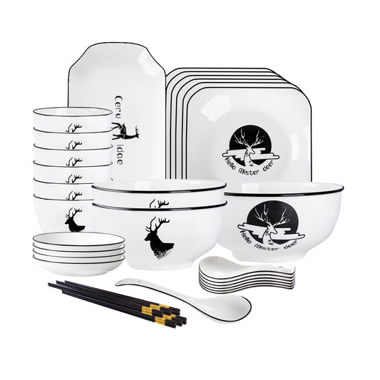 SOGA White Antler Printed Ceramic Dinnerware Set Crockery Soup Bowl Plate Server Kitchen Home Decor Set of 20 • LUZ-BowlG773