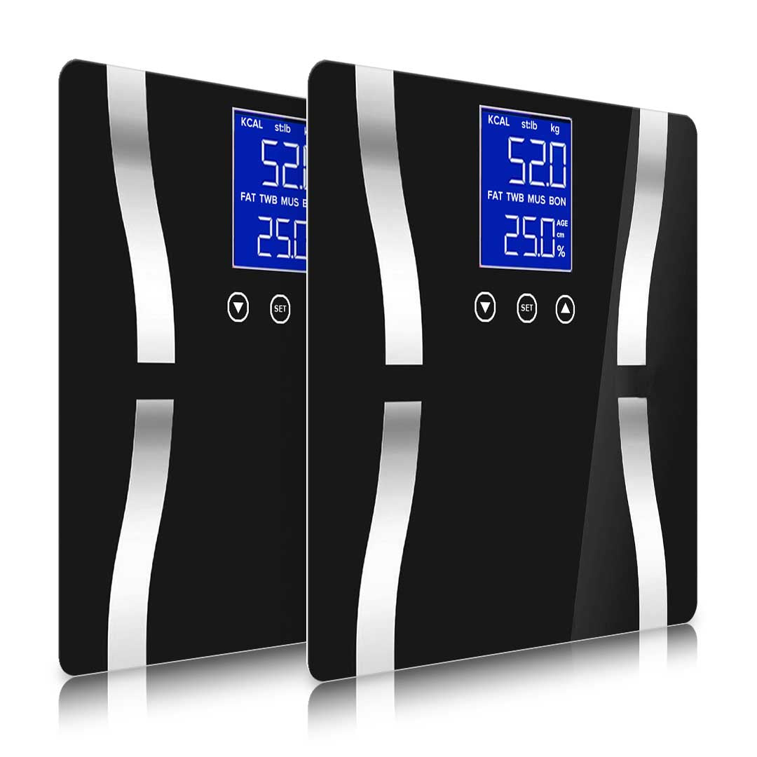 SOGA 2X Glass LCD Digital Body Fat Scale Bathroom Electronic Gym Water Weighing Scales Black • LUZ-BodyFatScaleBlackX2