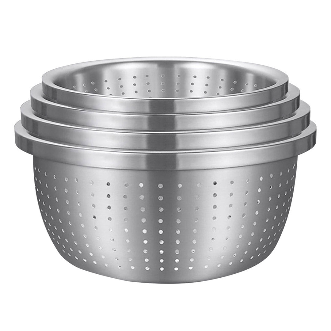 SOGA Stainless Steel Nesting Basin Colander Perforated Kitchen Sink Washing Bowl Metal Basket Strainer Set of 4 • LUZ-Bowl615