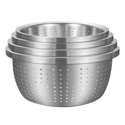 SOGA Stainless Steel Nesting Basin Colander Perforated Kitchen Sink Washing Bowl Metal Basket Strainer Set of 4 • LUZ-Bowl615