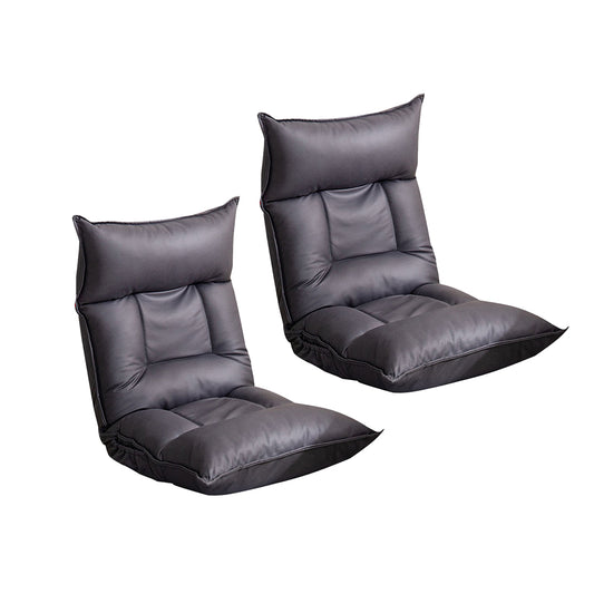 SOGA 2X Grey Lounge Recliner Lazy Sofa Bed Tatami Cushion Collapsible Backrest Seat Home Office Decor • LUZ-LoungeC3809X2