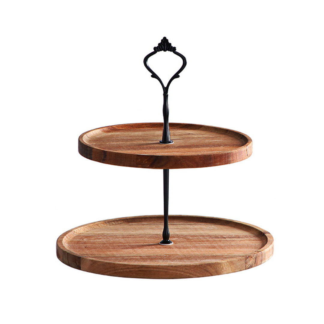 SOGA 20cm 2 Tier Brown  Round Wooden Acacia  Dessert Tray Cake Snacks Cupcake Stand Buffet Serving Countertop Decor • LUZ-WodC238
