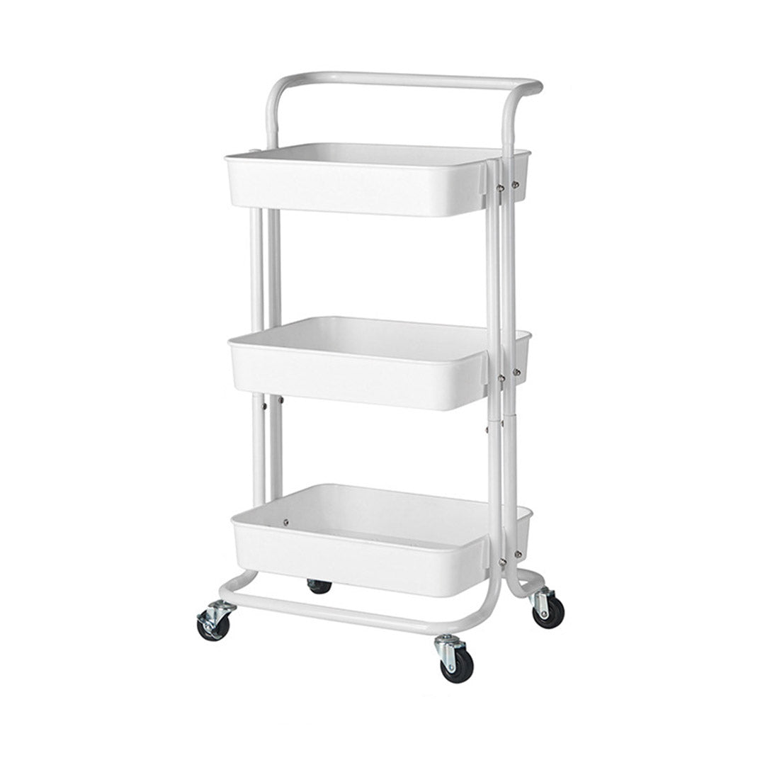 SOGA 3 Tier Steel White Movable Kitchen Cart Multi-Functional Shelves Portable Storage Organizer with Wheels • LUZ-KitchenXY005