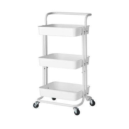 SOGA 3 Tier Steel White Movable Kitchen Cart Multi-Functional Shelves Portable Storage Organizer with Wheels • LUZ-KitchenXY005