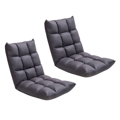 SOGA 2X Grey Lounge Floor Recliner Adjustable Gaming Sofa Bed Foldable Indoor Outdoor Backrest Seat Home Office Decor • LUZ-LoungeD1459X2