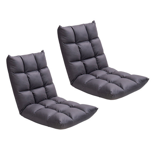 SOGA 2X Grey Lounge Floor Recliner Adjustable Gaming Sofa Bed Foldable Indoor Outdoor Backrest Seat Home Office Decor • LUZ-LoungeD1459X2