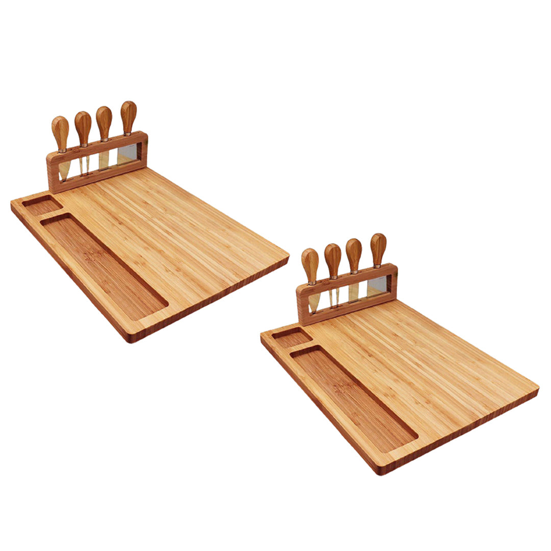 SOGA 2X 36cm Brown Rectangular Wood Cheese Board Charcuterie Serving Tray with Knife Set Countertop Decor • LUZ-WodE592X2