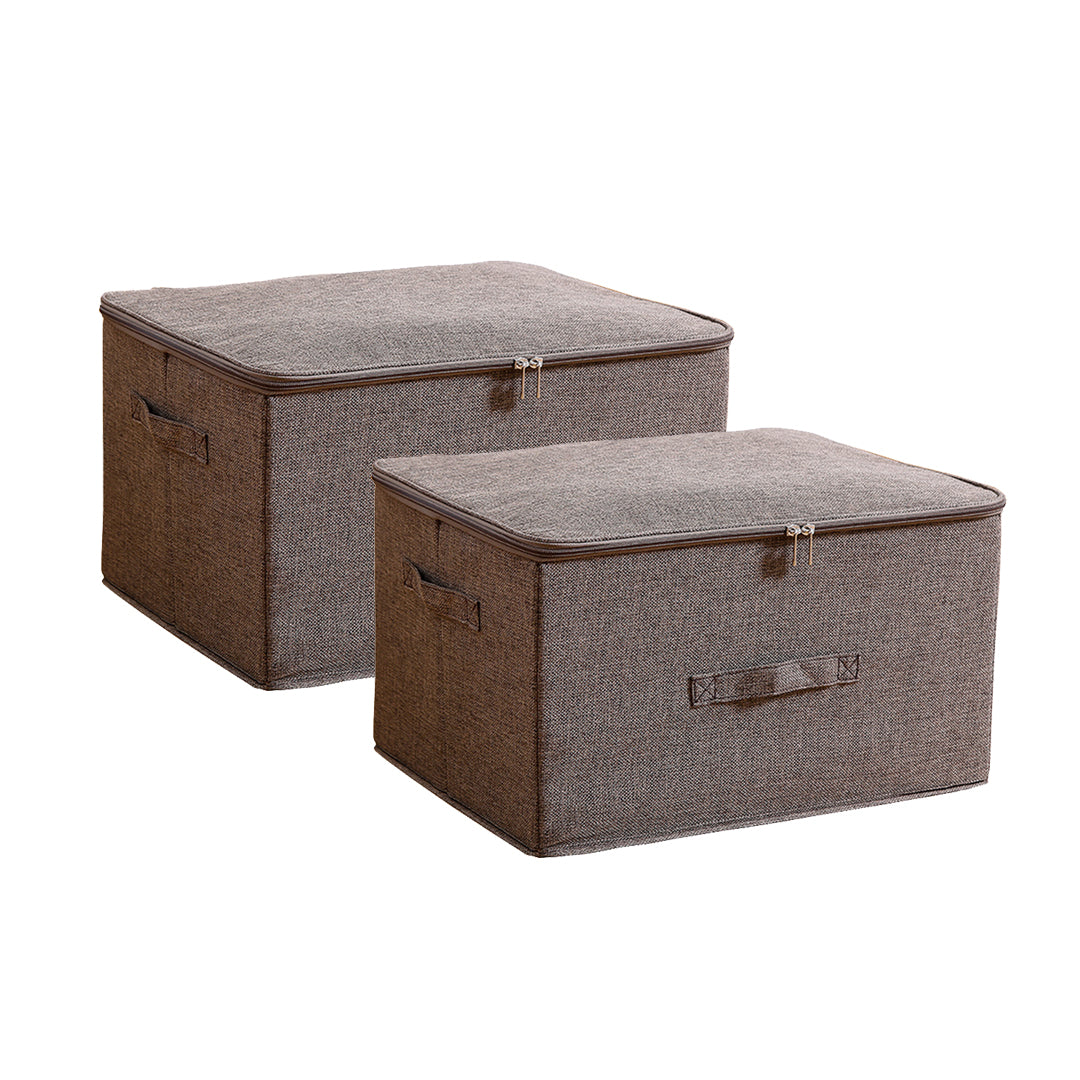 SOGA 2X Coffee Large Portable Double Zipper Storage Box Moisture Proof Clothes Basket Foldable Home Organiser • LUZ-SBox026X2