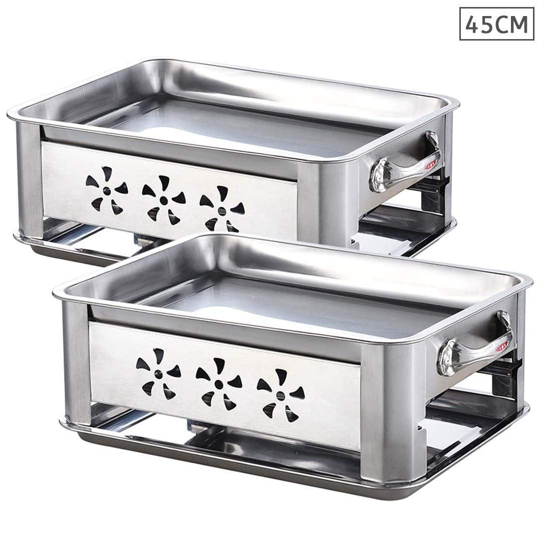 2X 45CM Portable Stainless Steel Outdoor Chafing Dish BBQ Fish Stove Grill Plate • LUZ-ChafingDishFish45cmX2