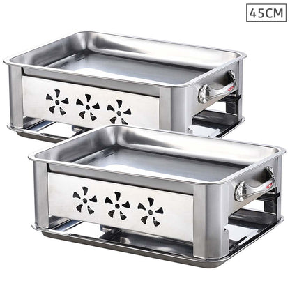 2X 45CM Portable Stainless Steel Outdoor Chafing Dish BBQ Fish Stove Grill Plate • LUZ-ChafingDishFish45cmX2