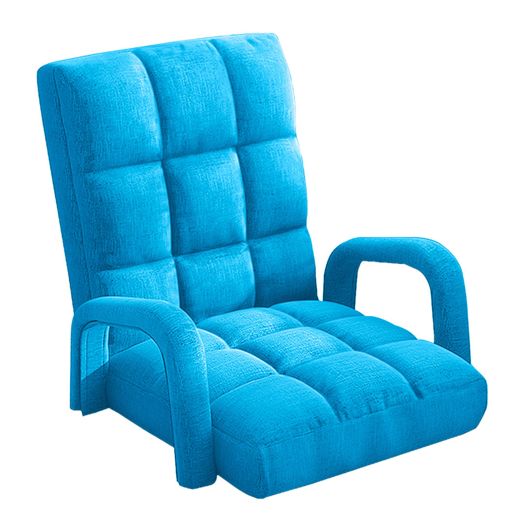 SOGA  Foldable Lounge Cushion Adjustable Floor Lazy Recliner Chair with Armrest Blue • LUZ-LoungeArmBlue