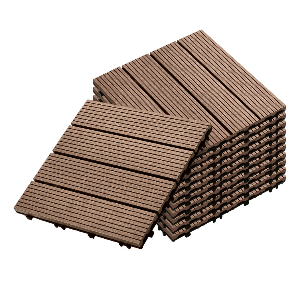 SOGA 11 pcs Light Chocolate DIY Wooden Composite Decking Tiles Garden Outdoor Backyard Flooring Home Decor • LUZ-Deck7004
