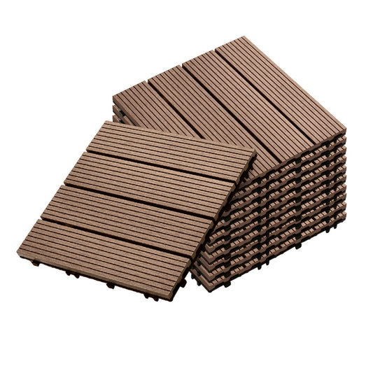 SOGA 11 pcs Light Chocolate DIY Wooden Composite Decking Tiles Garden Outdoor Backyard Flooring Home Decor • LUZ-Deck7004
