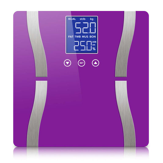 SOGA Glass LCD Digital Body Fat Scale Bathroom Electronic Gym Water Weighing Scales Purple LUZ-BodyFatScalePurple