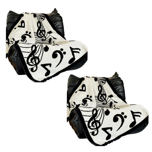 SOGA 2X 130x160cm Throw Blanket Black and White Musical Note Half Fleece Soft Cozy for Music Lovers Stylish • LUZ-Blanket933X2