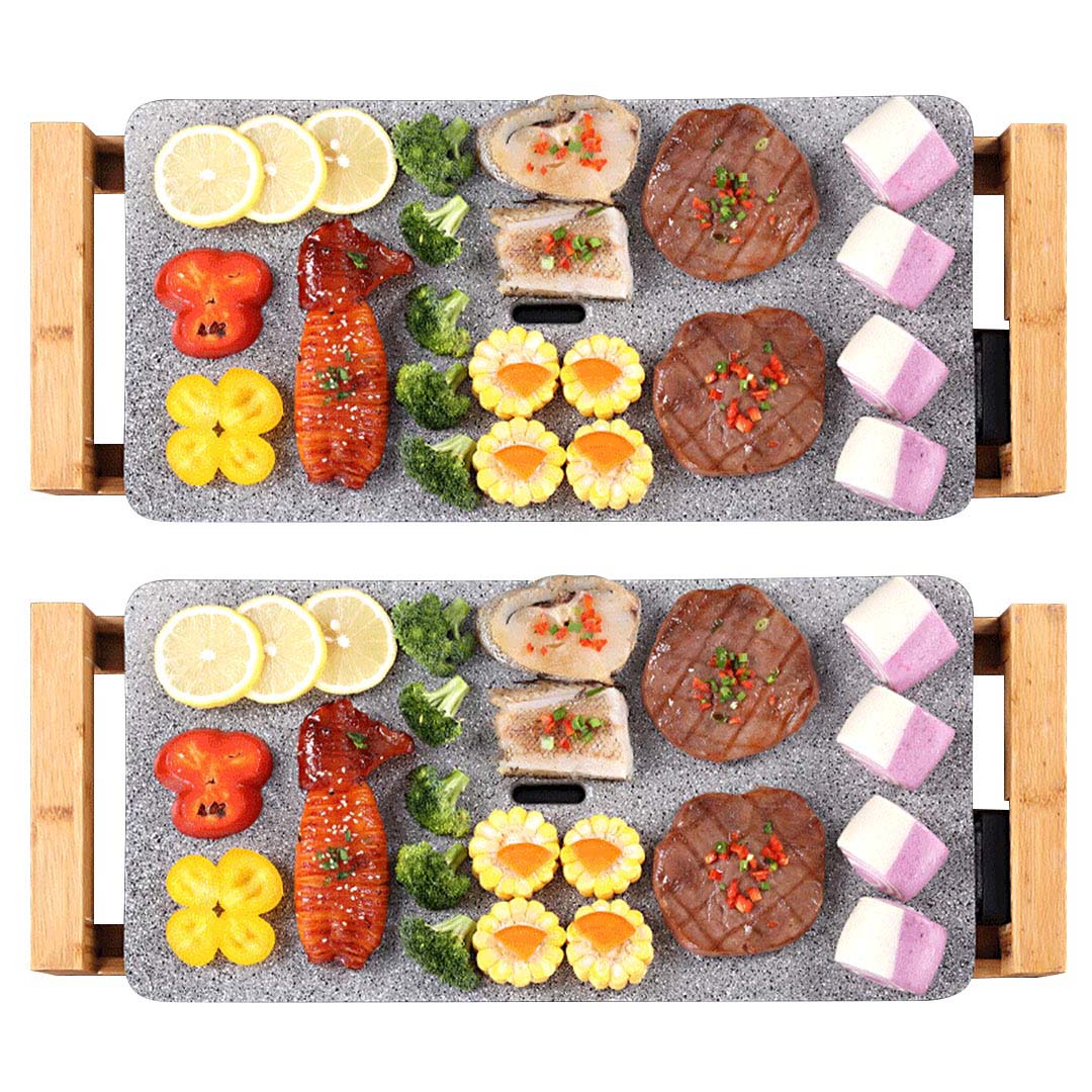 SOGA 2X Electric Ceramic BBQ Grill Non-stick Surface Hot Plate for Indoor & Outdoor Stone • LUZ-ElectricGrillPlateCeramicStoneX2