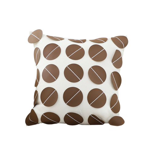 SOGA 45cm Brown Leather Square Pillow with 3D Circle Pattern Decorative Cushion for Living Room • LUZ-FrenchCushion285