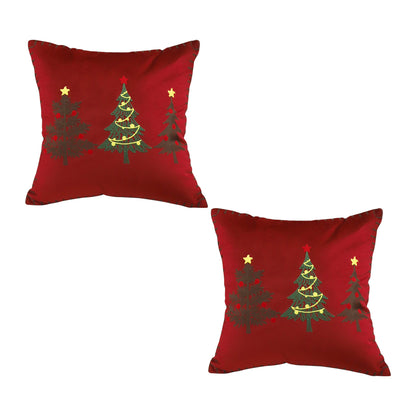 SOGA 2X 45cm Burgundy Red Throw Pillow with Three Embroidered Christmas Trees Festive Holiday Square Cushion Home Decor LUZ-FrenchCushion272X2