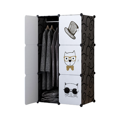 SOGA 6 Cubes Black Portable Wardrobe Divide-Grid Modular Storage Organiser Foldable Closet • LUZ-Wrobe1774