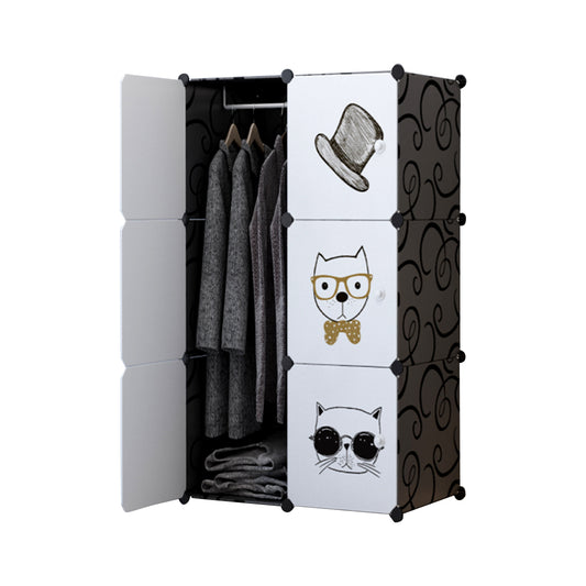 SOGA 6 Cubes Black Portable Wardrobe Divide-Grid Modular Storage Organiser Foldable Closet • LUZ-Wrobe1774