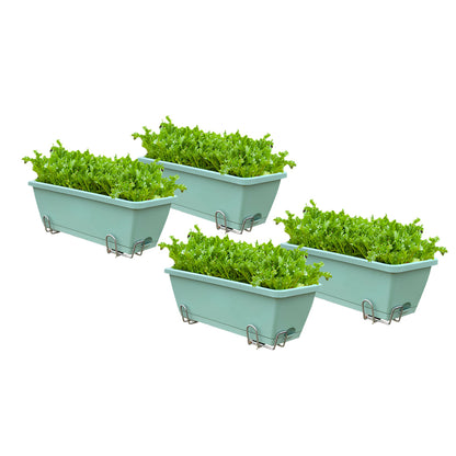 SOGA 49.5cm Green Rectangular Planter Vegetable Herb Flower Outdoor Plastic Box with Holder Balcony Garden Decor Set of 4 • LUZ-PlantBox4Y