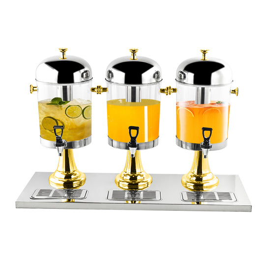SOGA Triple Head 24L Stainless Steel Dispenser Beverage Juicer Transparent Commercial Drink Container Jug with Gold Accents • LUZ-VICDispenser5709