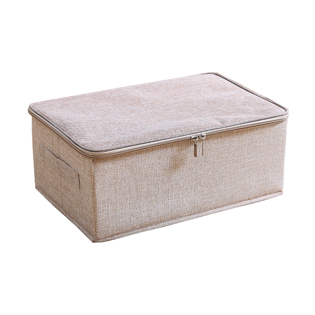 SOGA Beige Small Portable Double Zipper Storage Box Moisture Proof Clothes Basket Foldable Home Organiser • LUZ-SBox023
