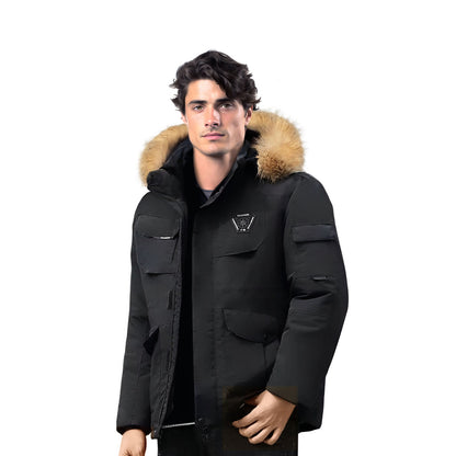 abbee Black Large Winter Fur Hooded Down Jacket Stylish Lightweight Quilted Warm Puffer Coat • LUZ-DJ-5858E