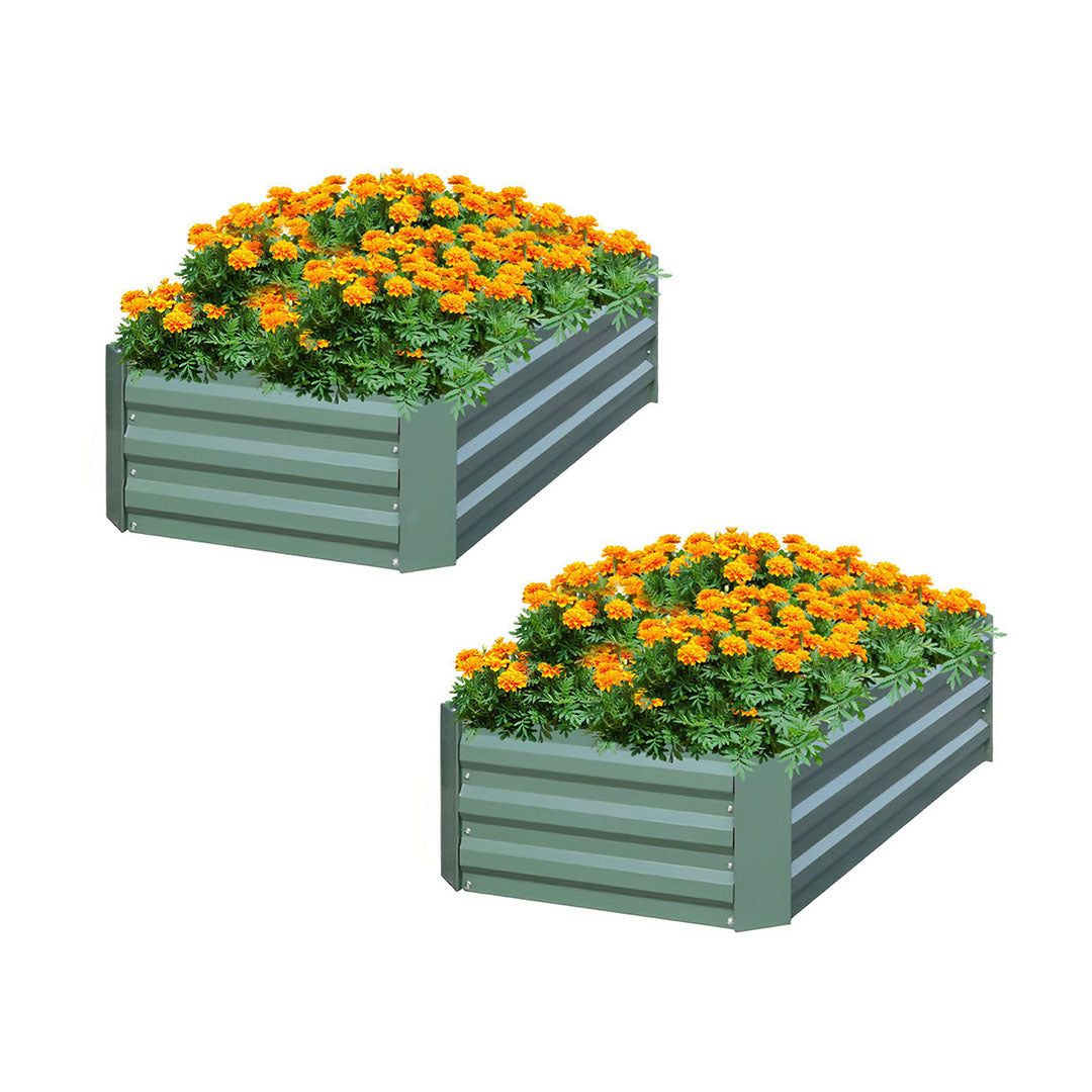 SOGA 2X 120X60cm Rectangle Galvanised Raised Garden Bed Vegetable Herb Flower Outdoor Planter Box • LUZ-MetalBGre513X2