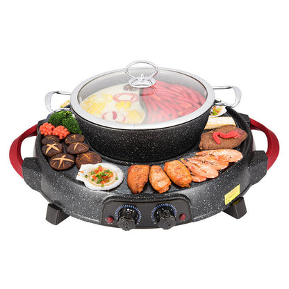 SOGA 2 in 1 Electric Stone Coated Grill Plate Steamboat Two Division Hotpot • LUZ-SteamboatR2YY