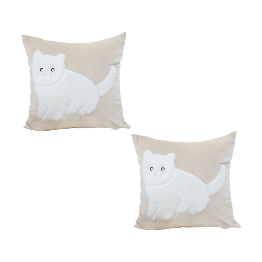 SOGA 2X 45cm Throw Pillow Light Tan Square Cushion with Soft White Cat Design Decorative Home Decor • LUZ-FrenchCushion280X2