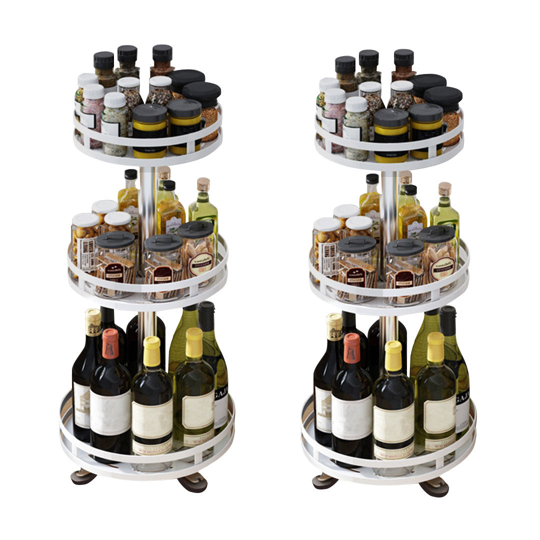 SOGA 2X 3 Tier Steel White Round Rotating Multi-Function Kitchen Portable Storage Spice Seasoning Kitchen Countertop Organiser Shelf • LUZ-KitchenXY051WHTX2
