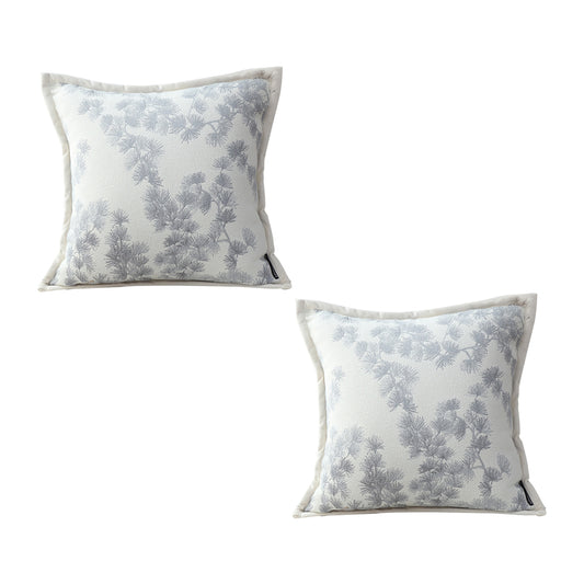 SOGA 2X 45cm Throw Pillow Cream White Wide Border with Branch and Pine Needle Design Pattern Home Decor • LUZ-FrenchCushion306X2