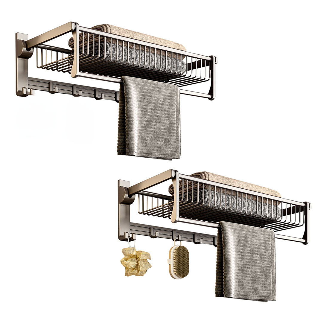 SOGA 2X 61cm Gray Wall-Mounted Double Pole Towel Holder Bathroom Organiser Rail Hanger with Hooks • LUZ-TAN1016X2