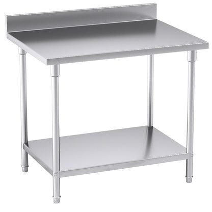 SOGA Commercial Catering Kitchen Stainless Steel Prep Work Bench Table with Back-splash 100*70*85cm • LUZ-WorkBenchSS2002100CM