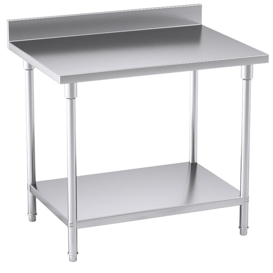 SOGA Commercial Catering Kitchen Stainless Steel Prep Work Bench Table with Back-splash 100*70*85cm • LUZ-WorkBenchSS2002100CM