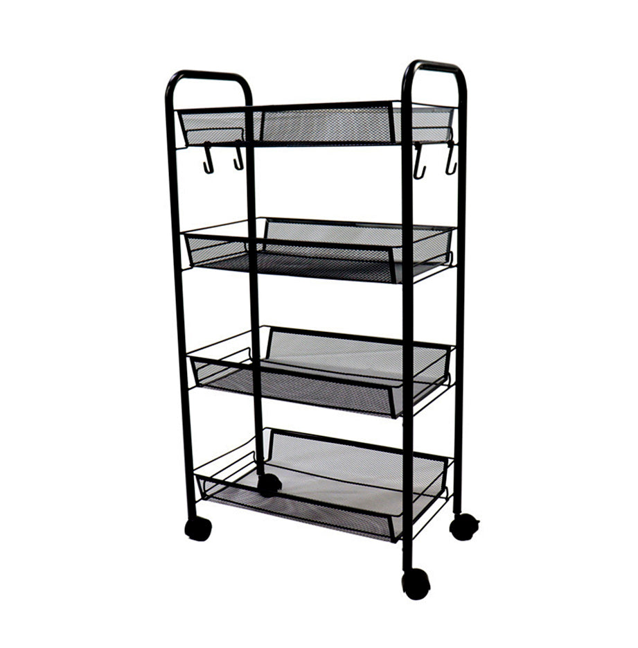 SOGA 4 Tier Steel Black Bee Mesh Kitchen Cart Multi-Functional Shelves Portable Storage Organizer with Wheels • LUZ-KitchenXY037