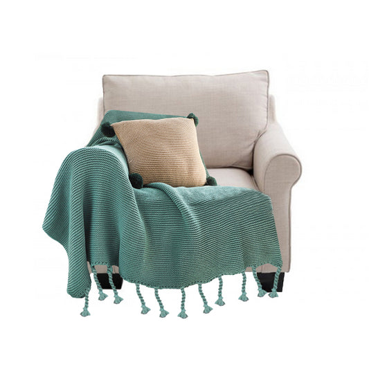SOGA Green Tassel Fringe Knitting Blanket Warm Cozy Woven Cover Couch Bed Sofa Home Decor • LUZ-Blanket928