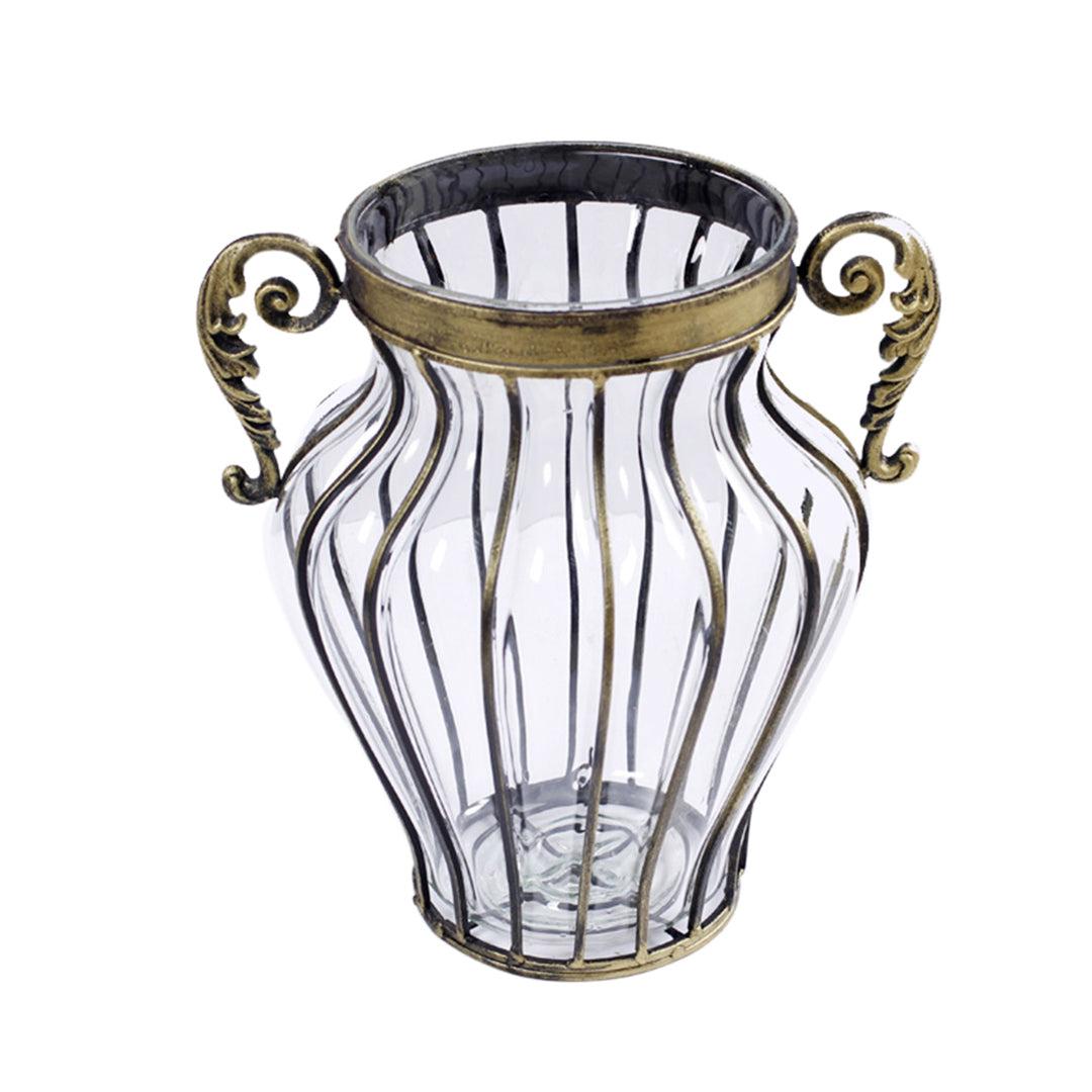 SOGA Clear European Glass Home Decor Flower Vase with Two Metal Handle • LUZ-HO-VaseYG8054Clear