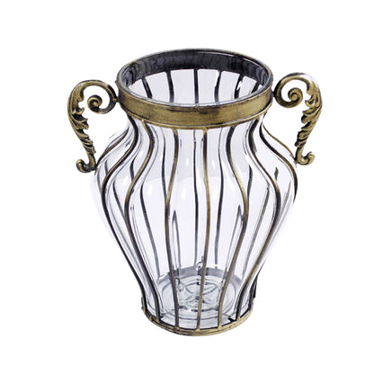 SOGA Clear European Glass Home Decor Flower Vase with Two Metal Handle • LUZ-HO-VaseYG8054Clear
