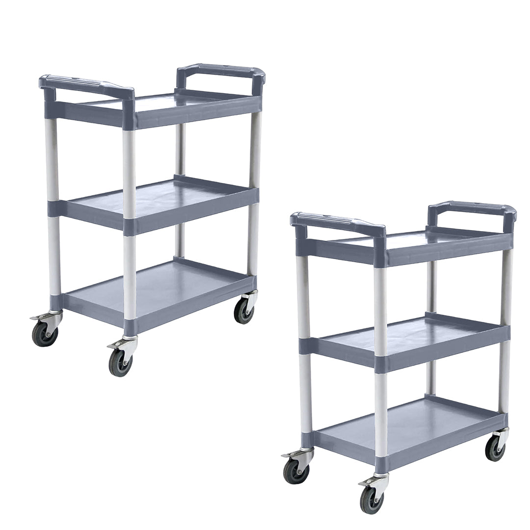 SOGA 2X 3 Tier Food Trolley Portable Kitchen Cart Multifunctional Big Utility Service with wheels 830x420x950mm Gray • LUZ-FoodCart1522X2