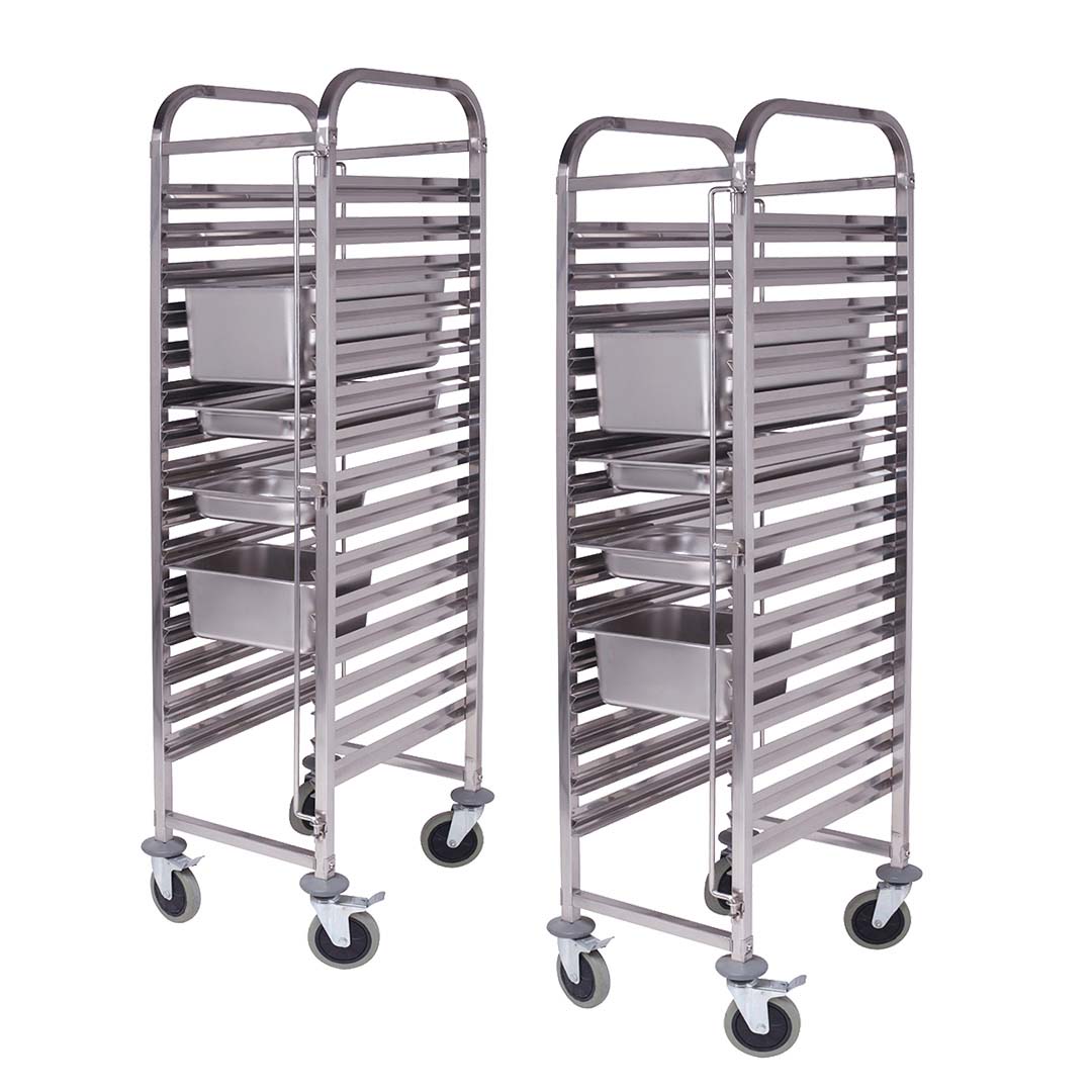 SOGA 2X Gastronorm Trolley 15 Tier Stainless Steel Bakery Trolley Suits GN 1/1 Pans • LUZ-GastronormRackingTrolley304X2