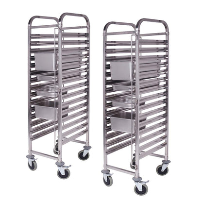 SOGA 2X Gastronorm Trolley 15 Tier Stainless Steel Bakery Trolley Suits GN 1/1 Pans • LUZ-GastronormRackingTrolley304X2