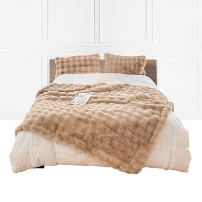 SOGA 200cm Light Camel Fur Fuzzy Super Soft and Cozy Fluffy Throw Blanket • LUZ-BlanketFur332