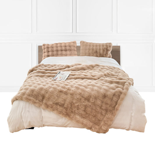 SOGA 200cm Light Camel Fur Fuzzy Super Soft and Cozy Fluffy Throw Blanket • LUZ-BlanketFur332