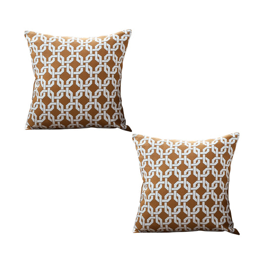 SOGA 2X 45cm Brown Checkered Chain Jacquard Square Pillow Decorative Cushion for Living Room • LUZ-FrenchCushion286X2