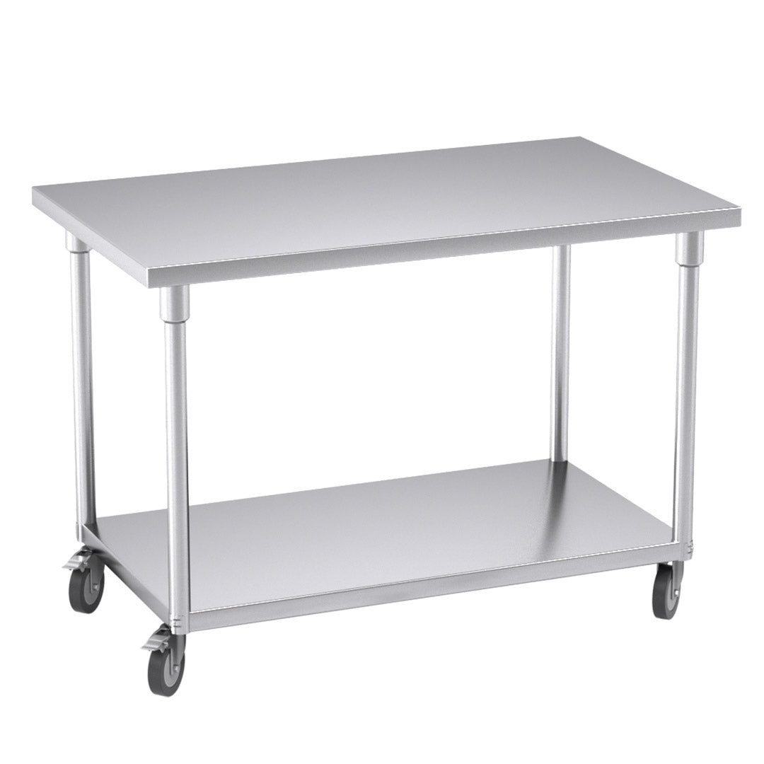 SOGA 120cm Commercial Catering Kitchen Stainless Steel Prep Work Bench Table with Wheels • LUZ-WorkBenchSS8009120CM