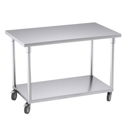SOGA 120cm Commercial Catering Kitchen Stainless Steel Prep Work Bench Table with Wheels • LUZ-WorkBenchSS8009120CM